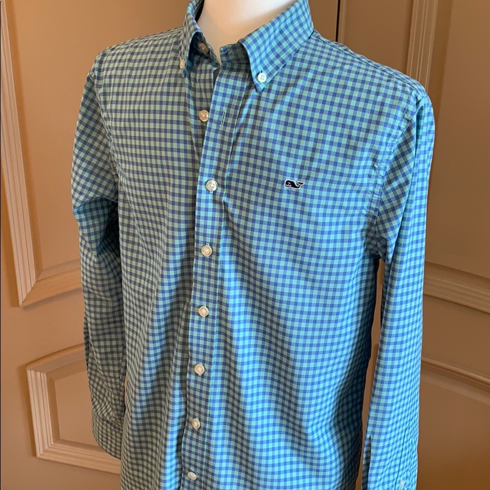 Vineyard Vines Performance Plaid Whale Shirt L 16